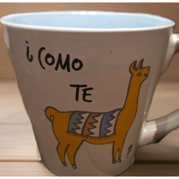 The Unbranded Brand Other - Como Se Llama? Mug – Novelty – Blue Interior 2 Llamas – Double Sided – 16 OZ